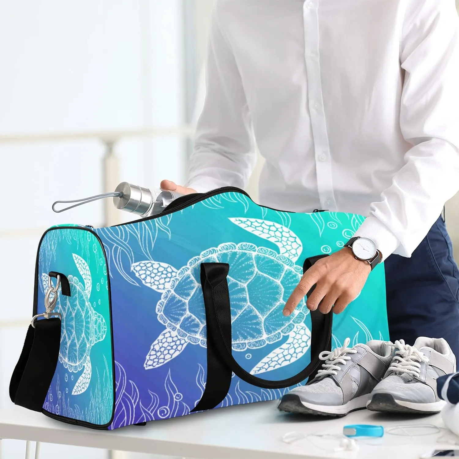 Sea Turtle Coral Travel Duffel Bag Sport Gym Bag Weekender Overnight Bag carry on bag Training Shoulder for Women Men Boys Girls