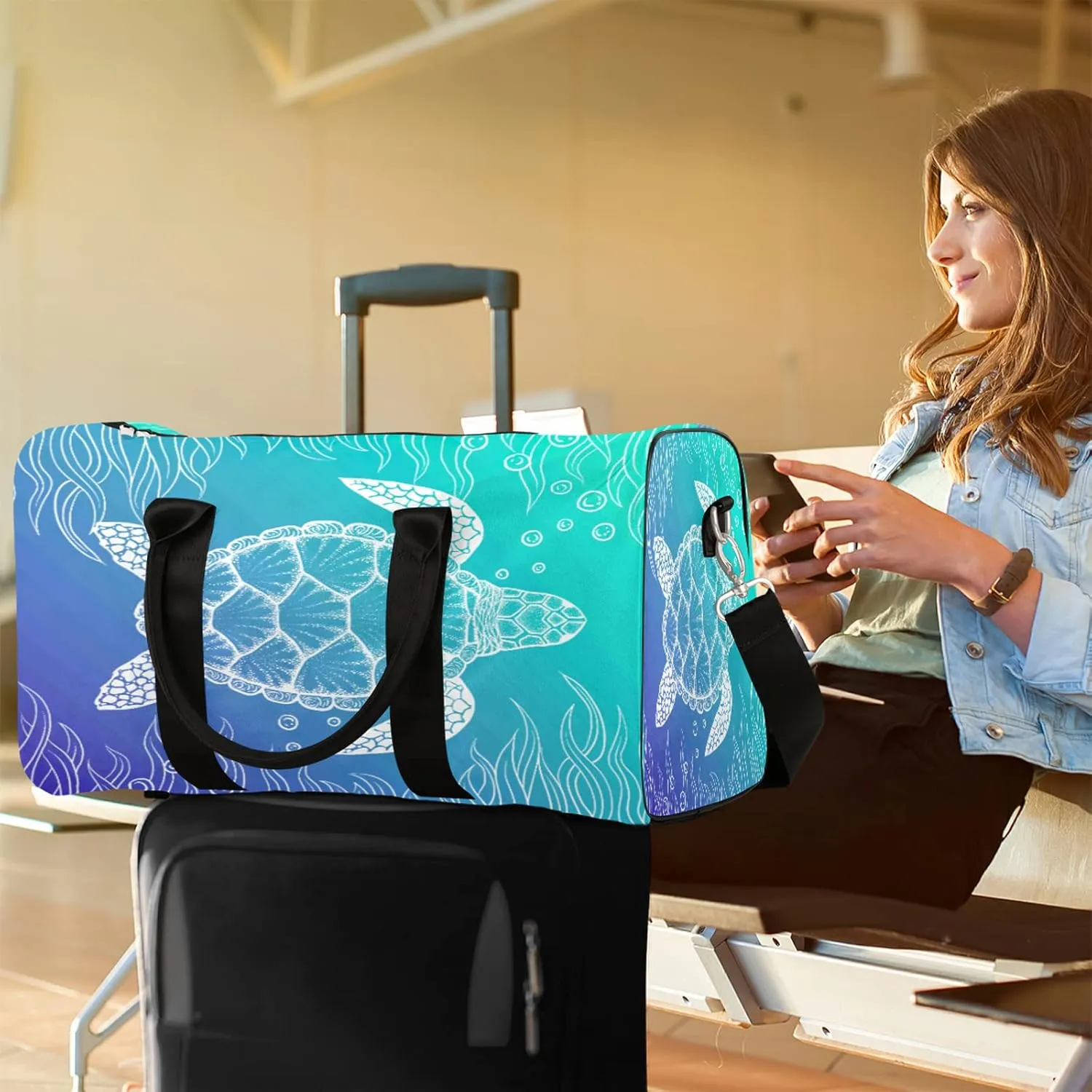 Sea Turtle Coral Travel Duffel Bag Sport Gym Bag Weekender Overnight Bag carry on bag Training Shoulder for Women Men Boys Girls