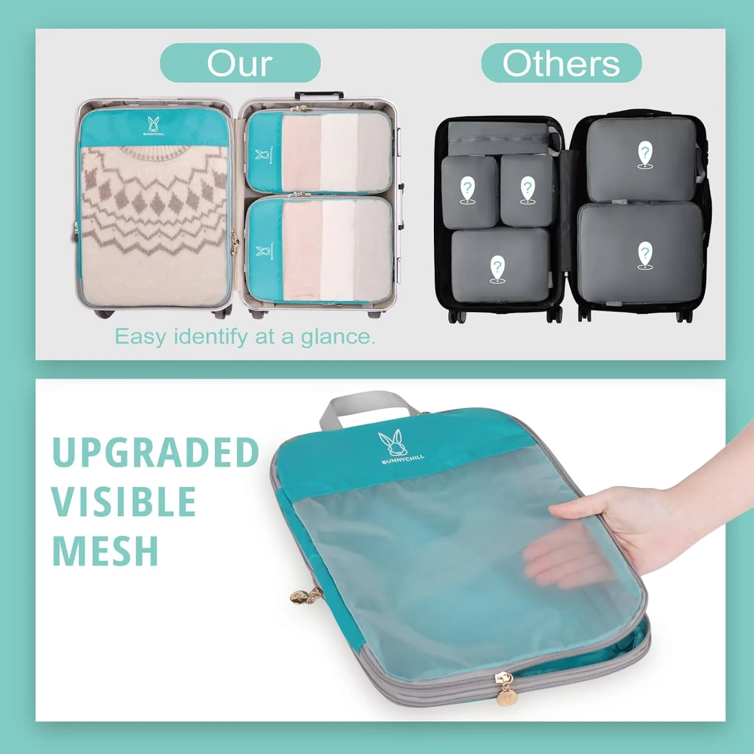 See Through Expandable Compression Packing Cubes, Mesh Travel Packing Cubes for Suitcases, Lightweight Organizers Bag Set for Travel Essentials for Luggage