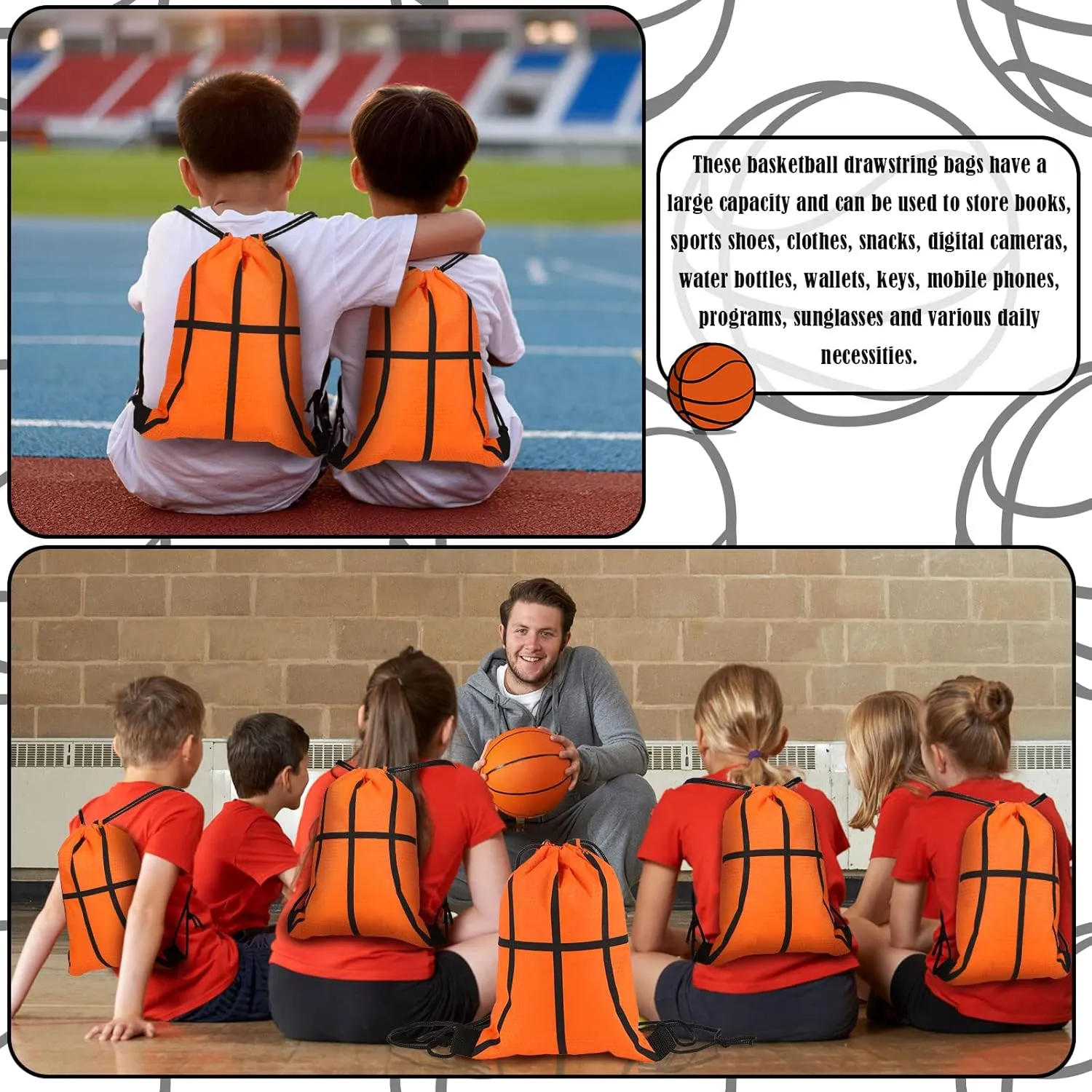 Shappy 12 Pieces Small Sport Drawstring Bags Candy Bag Sport Party Drawstring Goodie Favor Supplies Gifts(Basketball,7 x 10 Inch)