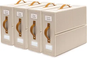 Sheet Organizers and Storage Bags for Bed Sheets, Linen, Blankets, Bedding - Under Bed or Closet Storage Boxes with Dual Handles and Organization Labels - (Beige, 4-pack)