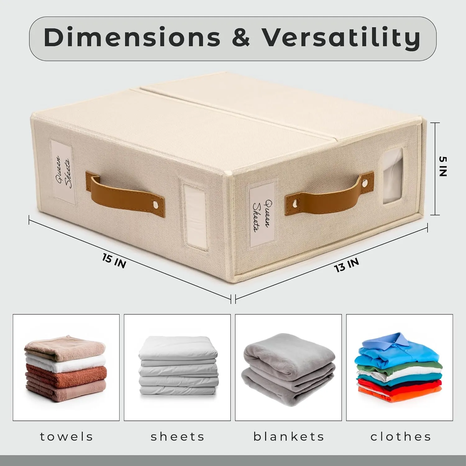 Sheet Organizers and Storage Bags for Bed Sheets, Linen, Blankets, Bedding - Under Bed or Closet Storage Boxes with Dual Handles and Organization Labels - (Beige, 4-pack)