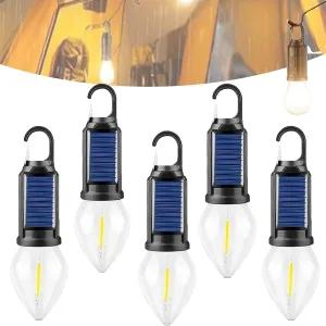 Shineshore Solar Rechargeable Hooked Camping Light, Shineshore LED Solar Tent Lights Battery Powered with Clip Hook, for Hiking, Camping, Fishing, Waterproof (styleA, 5pcs)