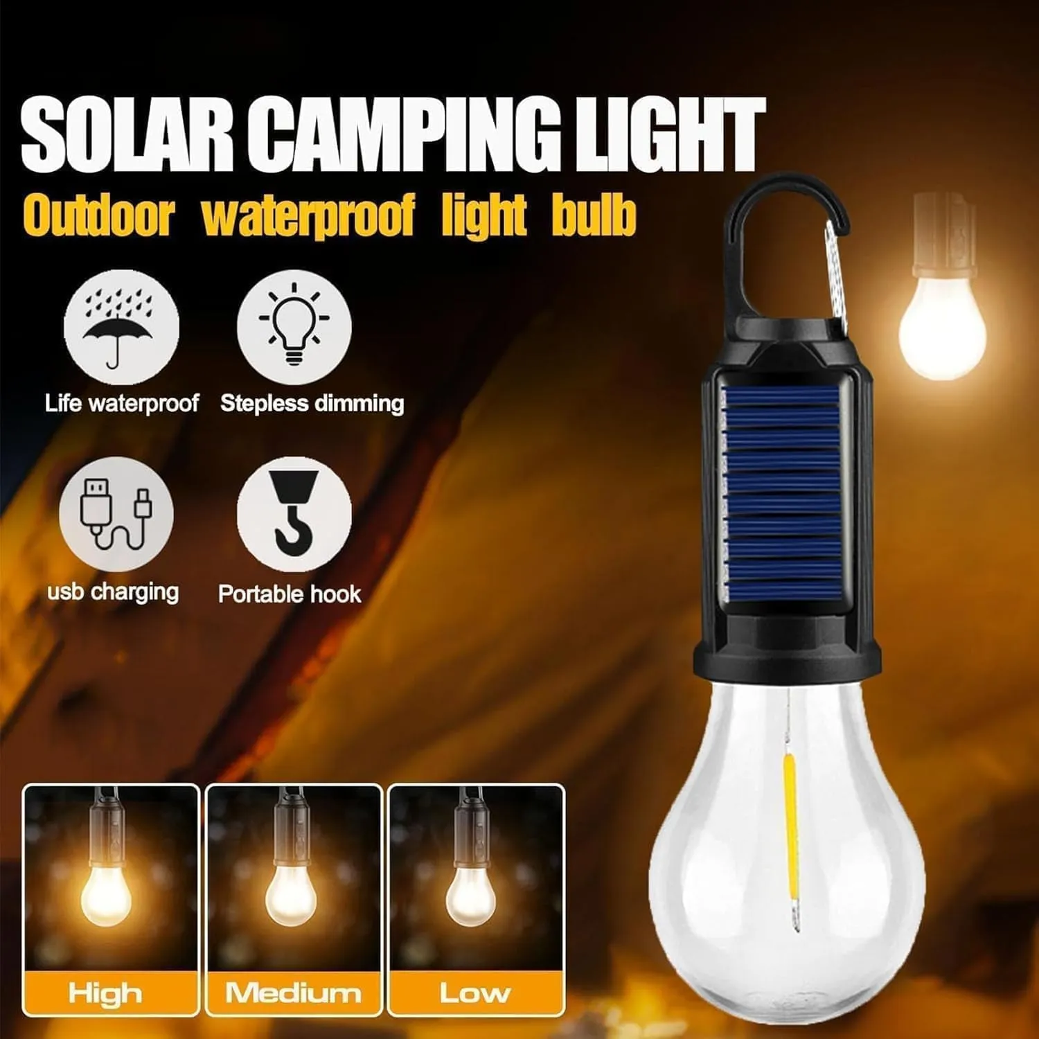 Shineshore Solar Rechargeable Hooked Camping Light, Shineshore LED Solar Tent Lights Battery Powered with Clip Hook, for Hiking, Camping, Fishing, Waterproof (styleA, 5pcs)