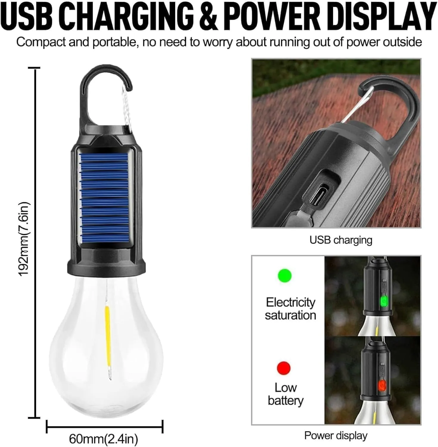 Shineshore Solar Rechargeable Hooked Camping Light, Shineshore LED Solar Tent Lights Battery Powered with Clip Hook, for Hiking, Camping, Fishing, Waterproof (styleA, 5pcs)