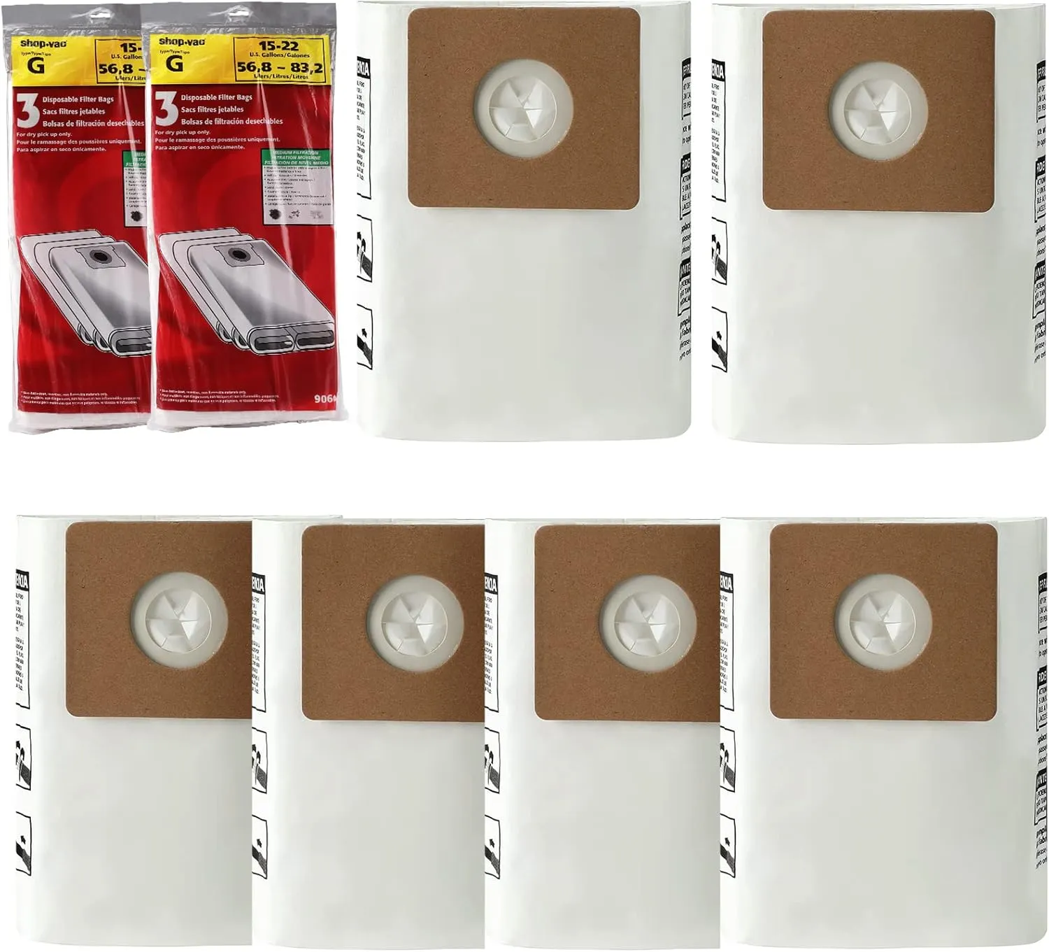 Shop-Vac 90663 15 To 22 Gallon Disposable Filter Bags, 6 Pack