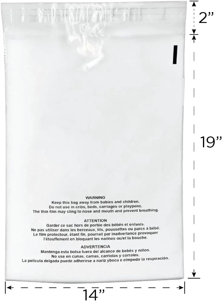 Shop4Mailers 14.5x19 Clear Poly Bag with Suffocation Warning Self-Seal Adhesive, 1.5 Mil Clear Bag for FBA, Packaging Bags, Clothes Storage & Shipping Bags – Permanent Seal Poly Mailers (Pack of 200)