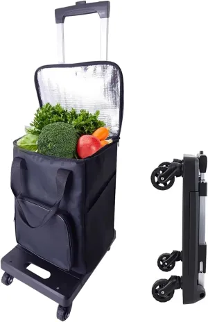 Shopping Cart with Constant Temperature Shopping Bag, Grocery Cart on Wheels Foldable, Portable Utility Cart for Picnic BBQ Beach