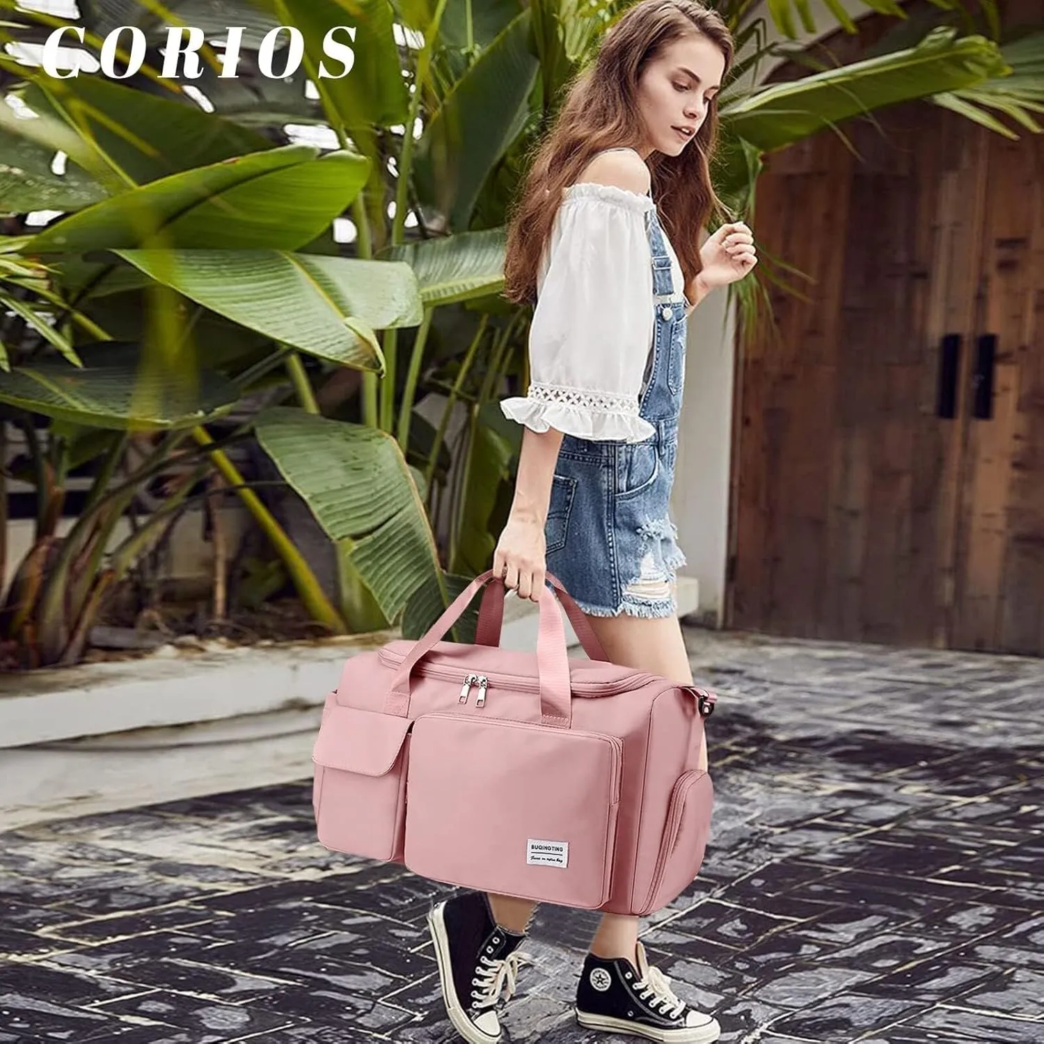 Shoulder Bag Women Men Foldable Weekender Overnight Carry-on Bags with Shoes Compartment Lightweight Sports Gym Tote
