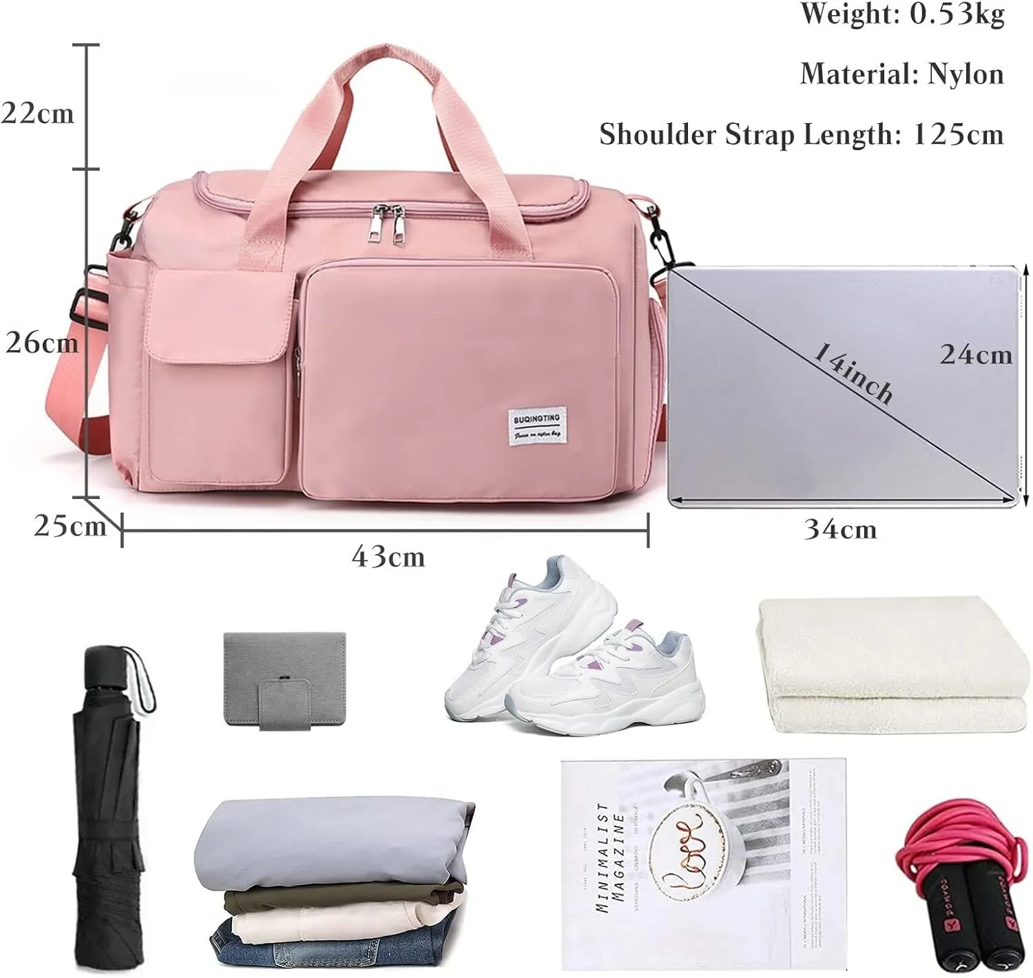 Shoulder Bag Women Men Foldable Weekender Overnight Carry-on Bags with Shoes Compartment Lightweight Sports Gym Tote