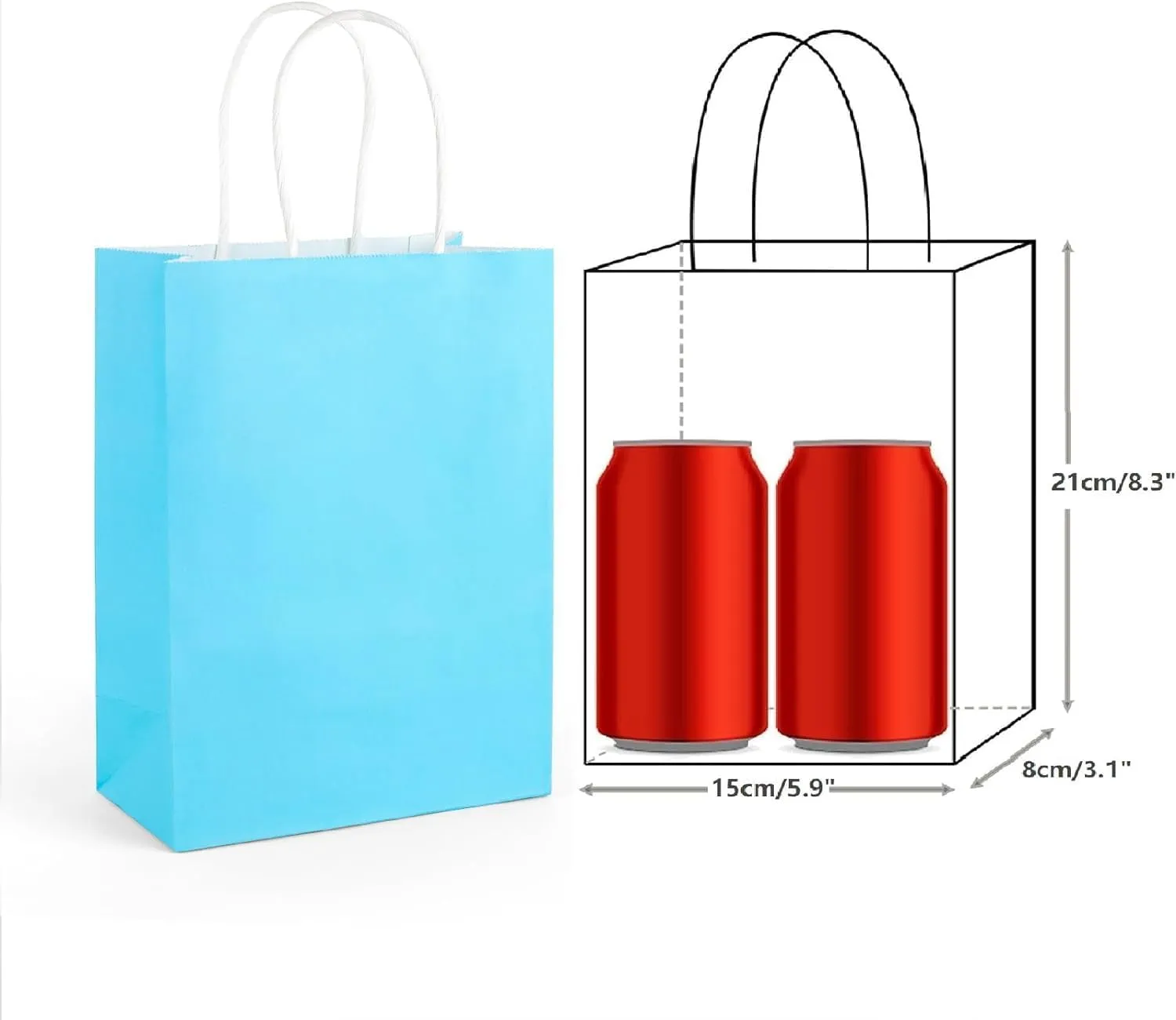 SIMPLECOOL 50pcs Small Paper Gift Bags with Handles 5.9x3.1x8.3 in. Favor Bags Goodie Bag Bulk for Party, Birthday, Wedding, Merchandise, Retail, Small Business, Arts, DIY Crafts - Blue