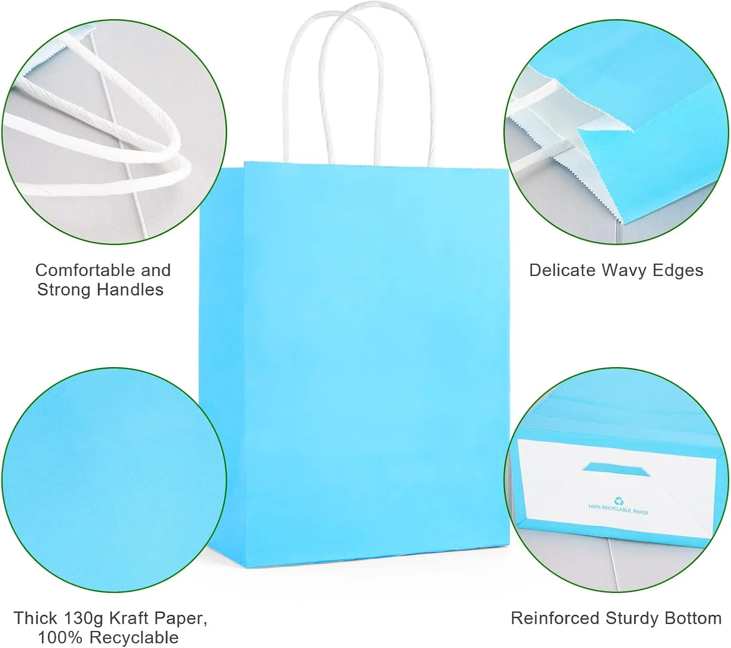 SIMPLECOOL 50pcs Small Paper Gift Bags with Handles 5.9x3.1x8.3 in. Favor Bags Goodie Bag Bulk for Party, Birthday, Wedding, Merchandise, Retail, Small Business, Arts, DIY Crafts - Blue