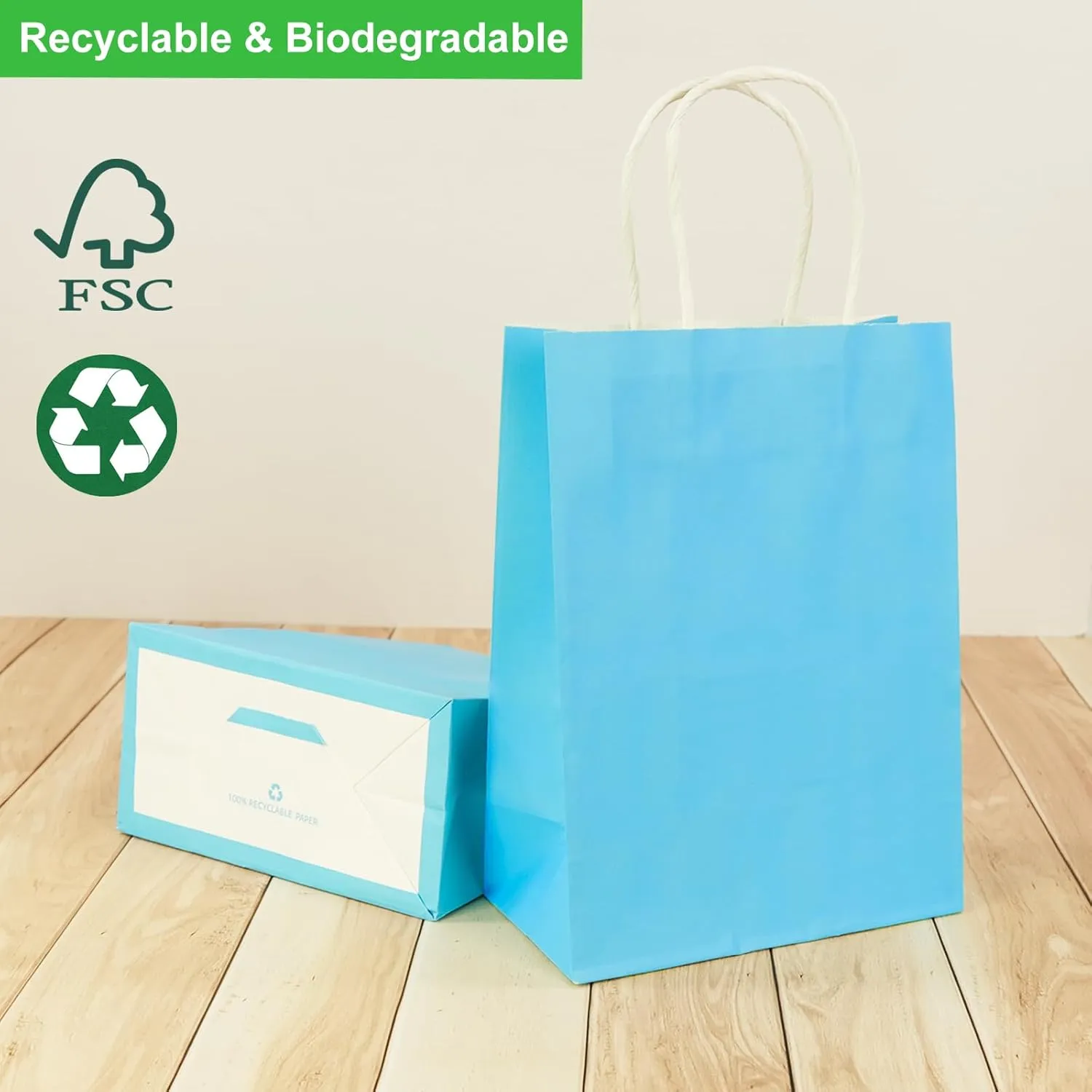 SIMPLECOOL 50pcs Small Paper Gift Bags with Handles 5.9x3.1x8.3 in. Favor Bags Goodie Bag Bulk for Party, Birthday, Wedding, Merchandise, Retail, Small Business, Arts, DIY Crafts - Blue