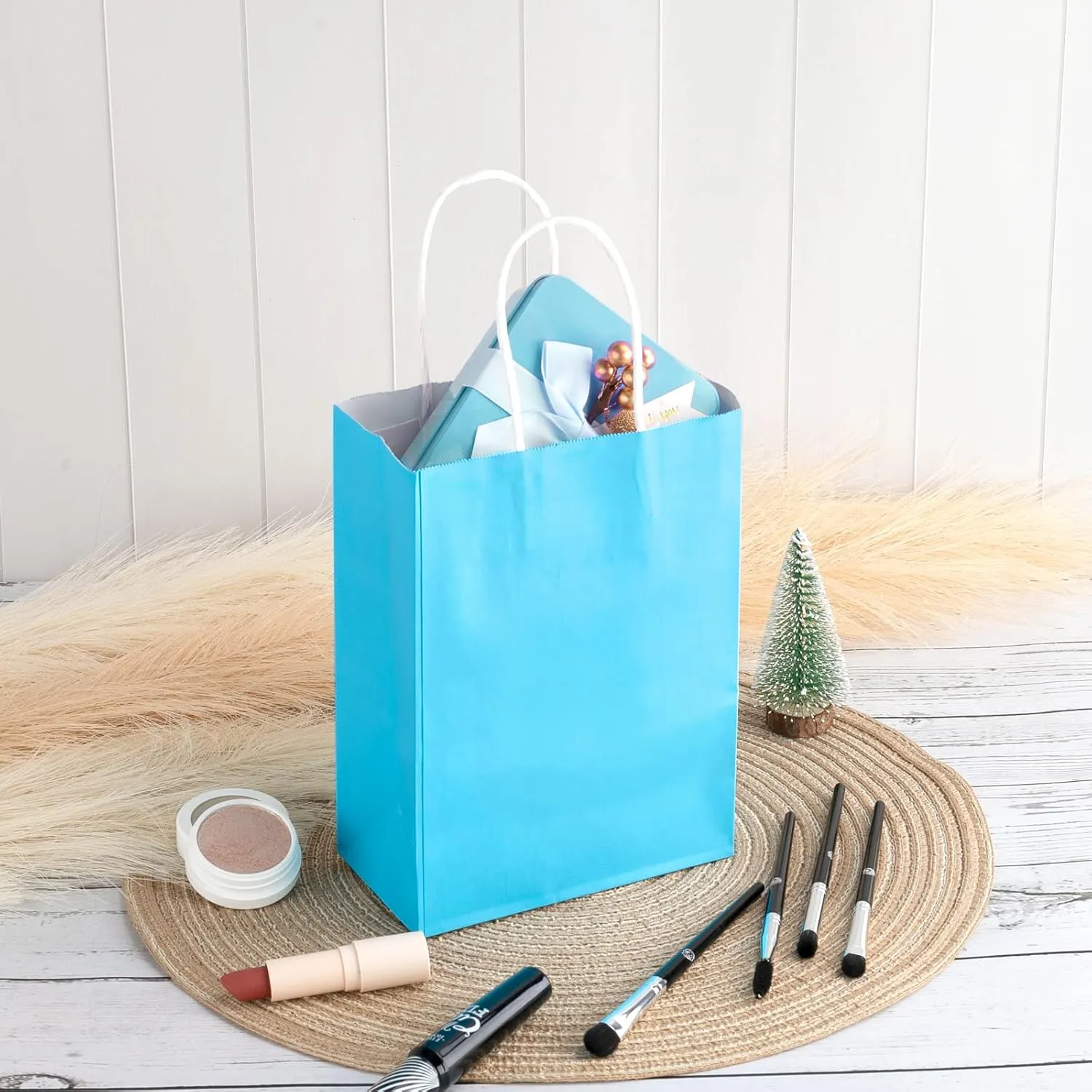SIMPLECOOL 50pcs Small Paper Gift Bags with Handles 5.9x3.1x8.3 in. Favor Bags Goodie Bag Bulk for Party, Birthday, Wedding, Merchandise, Retail, Small Business, Arts, DIY Crafts - Blue