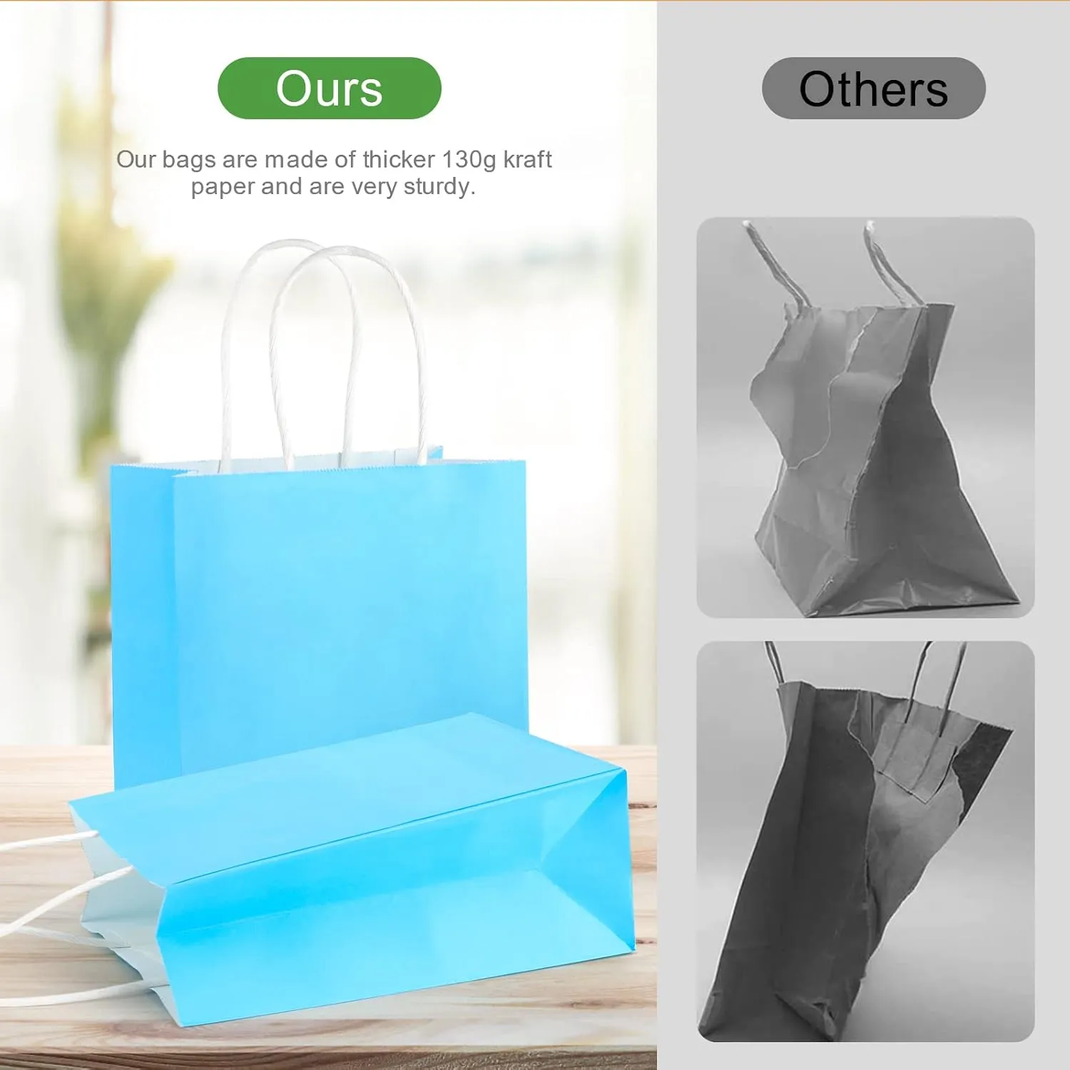 SIMPLECOOL 50pcs Small Paper Gift Bags with Handles 5.9x3.1x8.3 in. Favor Bags Goodie Bag Bulk for Party, Birthday, Wedding, Merchandise, Retail, Small Business, Arts, DIY Crafts - Blue