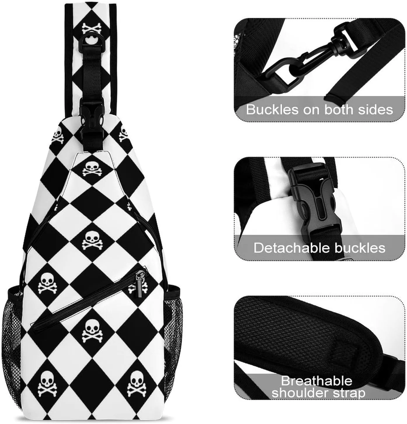 Skull-halloween-checked Crossbody Backpack For Men Women, Chest Bag Shoulder Bag, Travel Daypack Sling Backpack