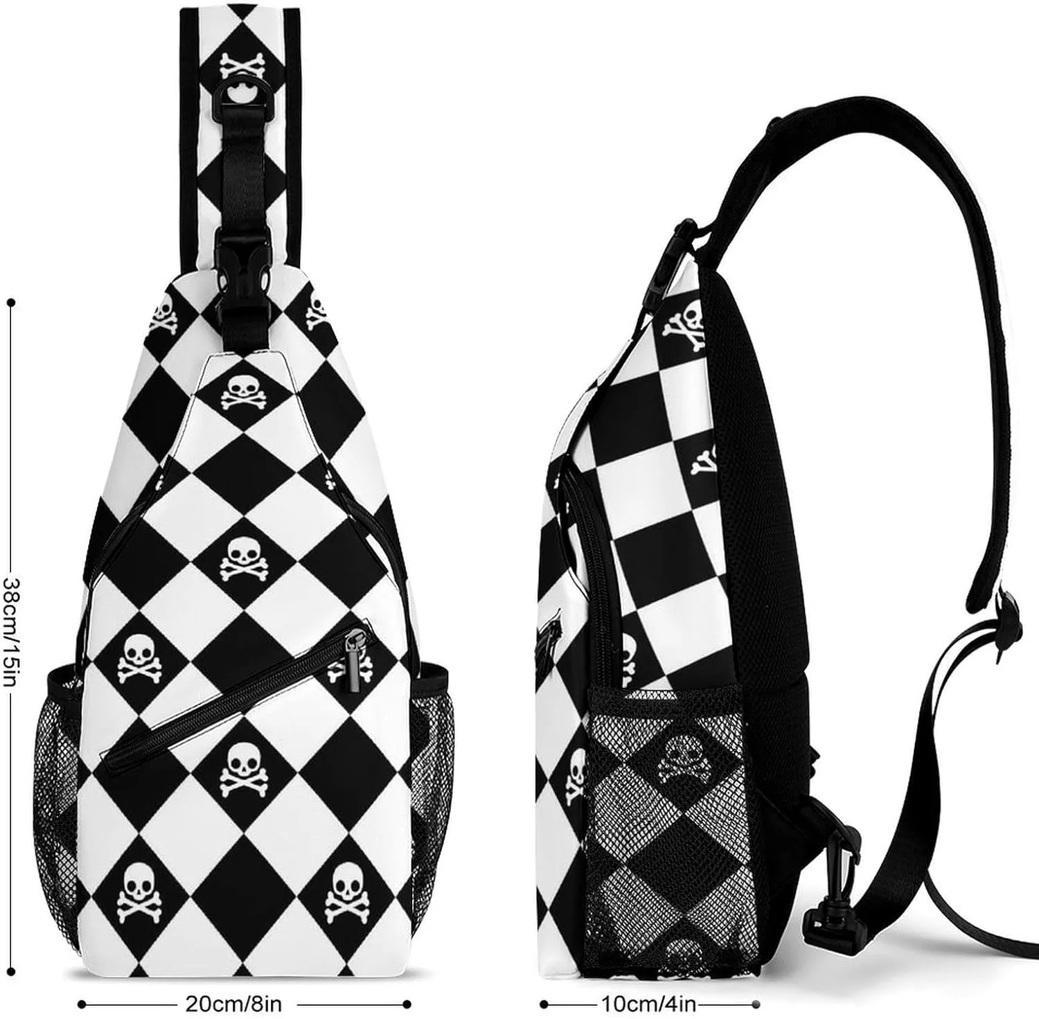 Skull-halloween-checked Crossbody Backpack For Men Women, Chest Bag Shoulder Bag, Travel Daypack Sling Backpack