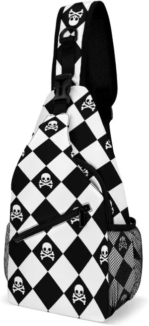 Skull-halloween-checked Crossbody Backpack For Men Women, Chest Bag Shoulder Bag, Travel Daypack Sling Backpack