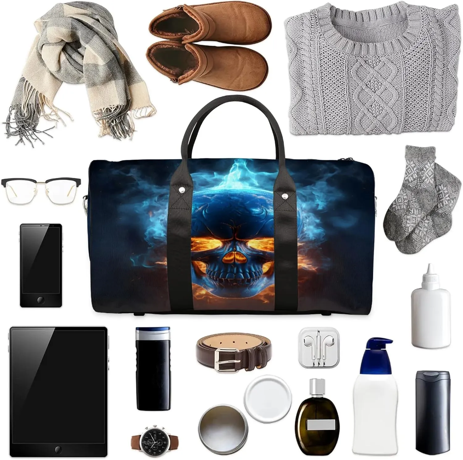 Skull Skeleton Travel Bag for Men Women, Gym Duffle Bags for Travel, Carry On Luggage Bag, Weekender Overnight Workout Bags