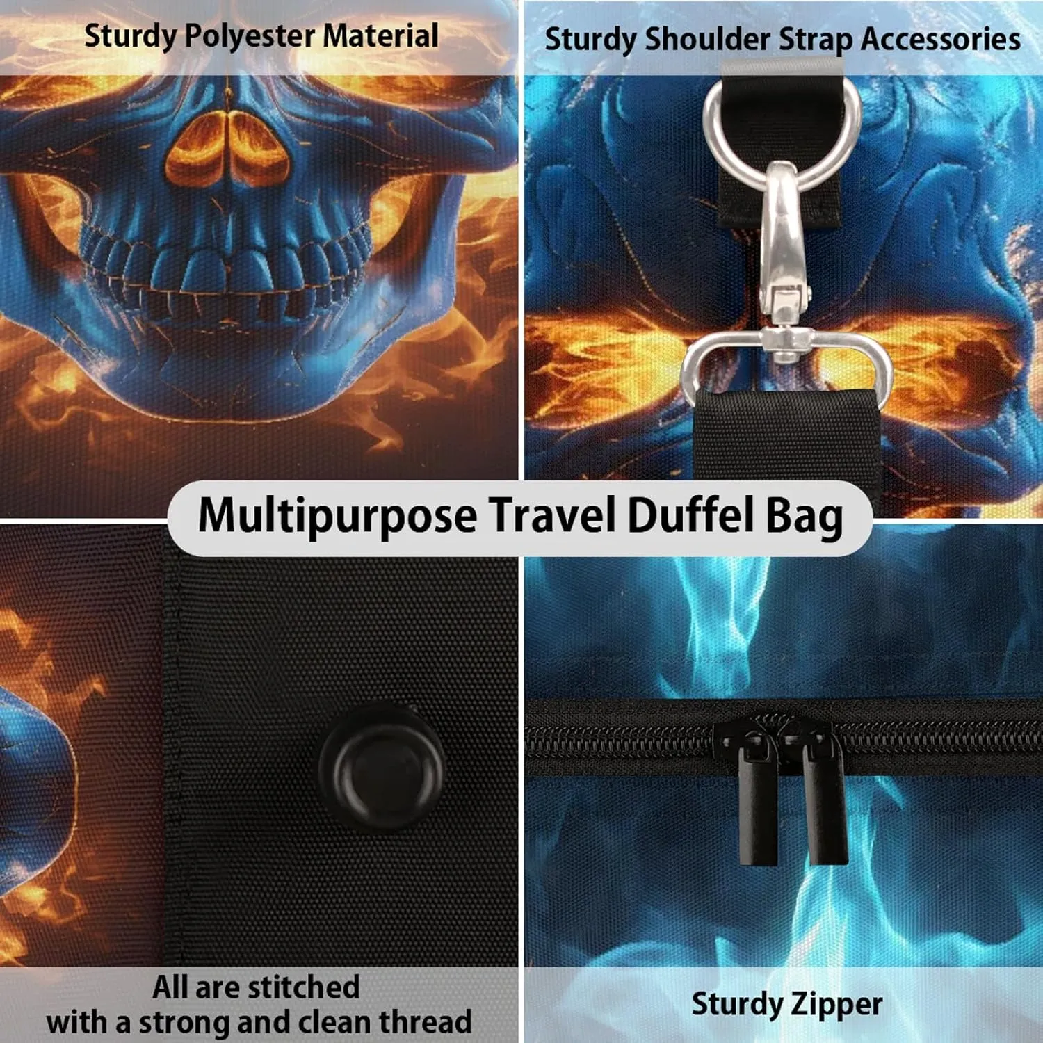 Skull Skeleton Travel Bag for Men Women, Gym Duffle Bags for Travel, Carry On Luggage Bag, Weekender Overnight Workout Bags