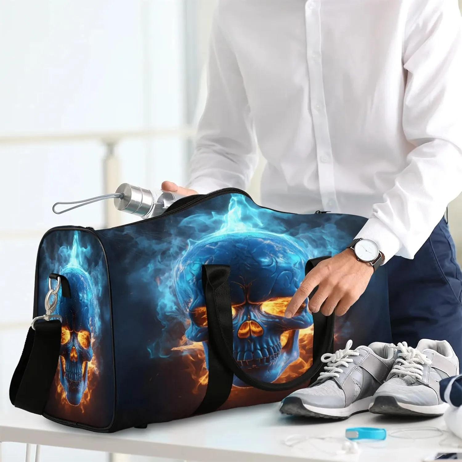 Skull Skeleton Travel Bag for Men Women, Gym Duffle Bags for Travel, Carry On Luggage Bag, Weekender Overnight Workout Bags