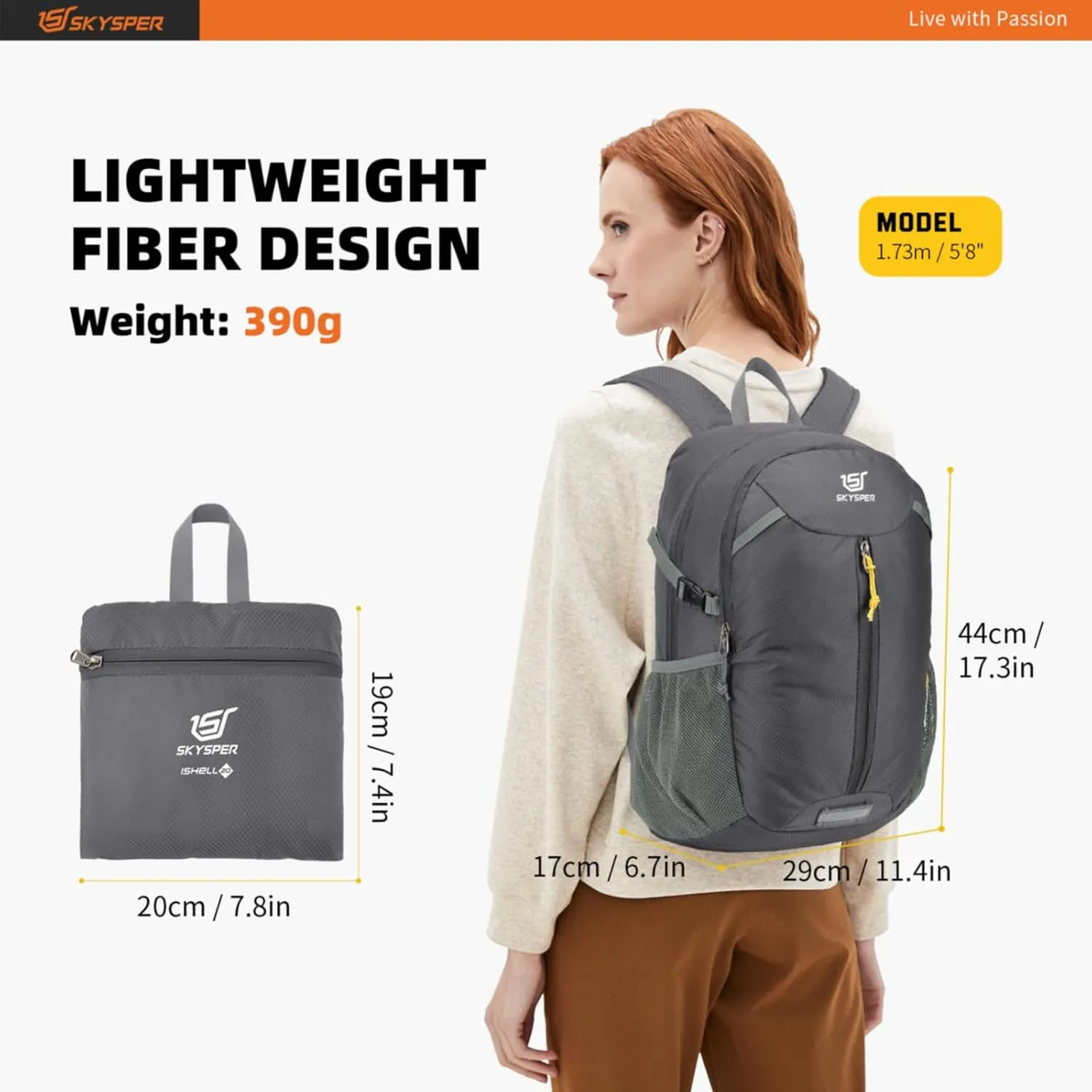 SKYSPER Packable Hiking Backpack - 20L Travel Backpacks for Women Men Foldable Daypack Lightweight Nylon Small Bag