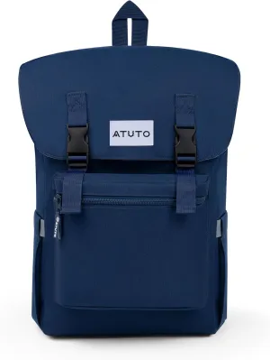 Slim Vintage Backpack for Men and Women, Flap Backpack for Laptop till 16.5", Extra Padding, Durable Fabric (Blue)