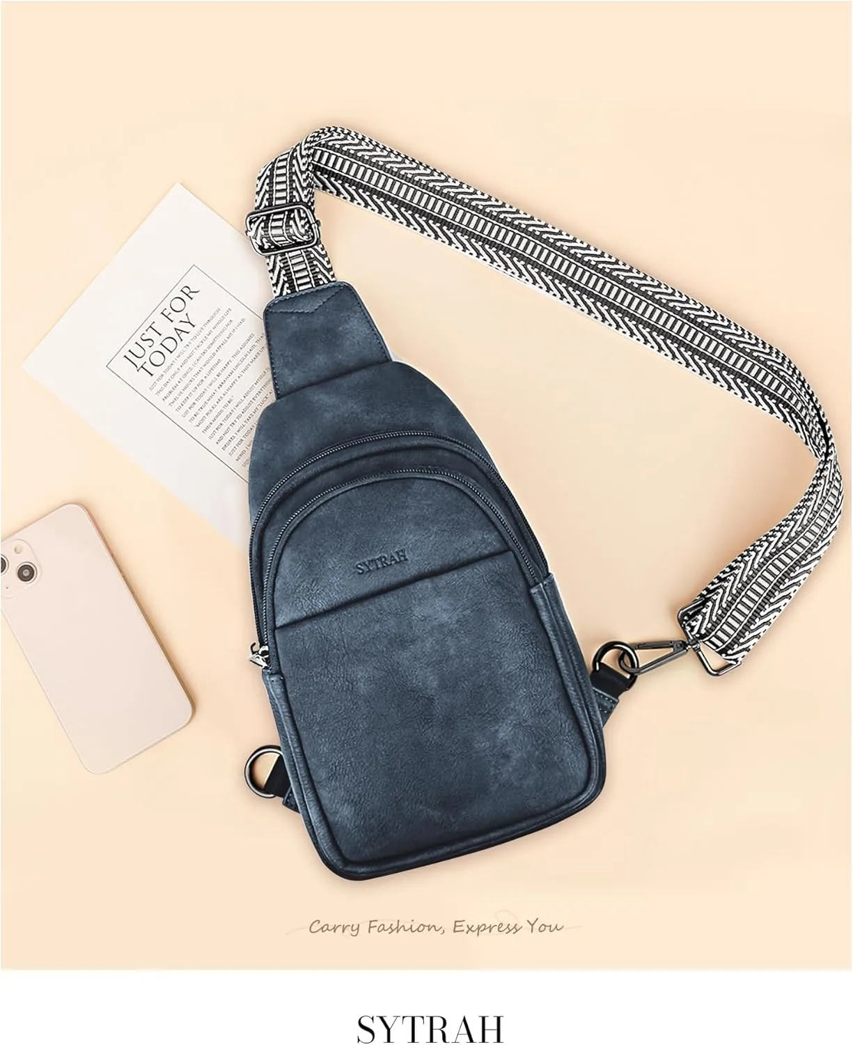 Sling Bag for Women, Crossbody Bags Purse for Women Trendy Vegan Leather Chest Bag with Adjustable Guitar Strap