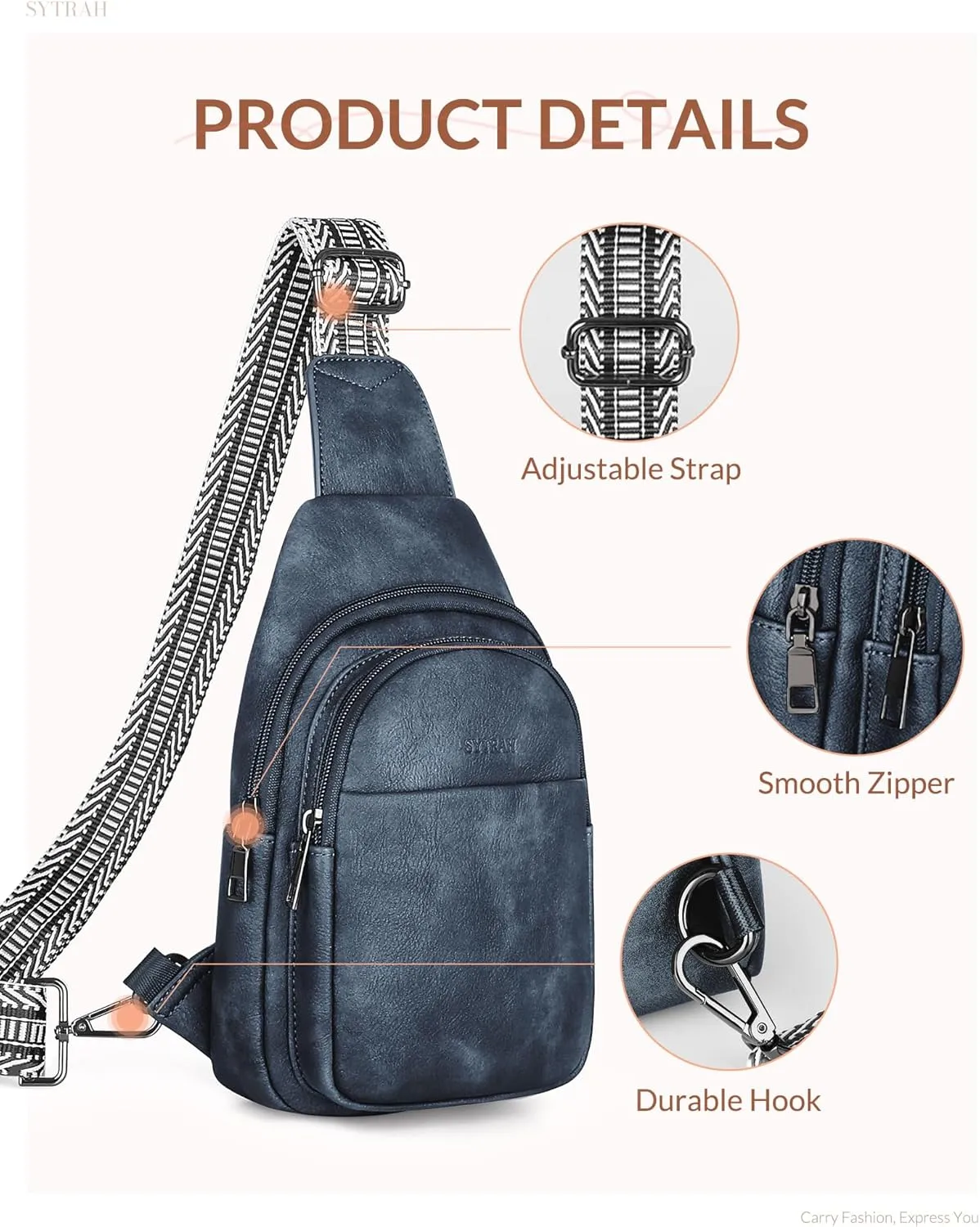 Sling Bag for Women, Crossbody Bags Purse for Women Trendy Vegan Leather Chest Bag with Adjustable Guitar Strap