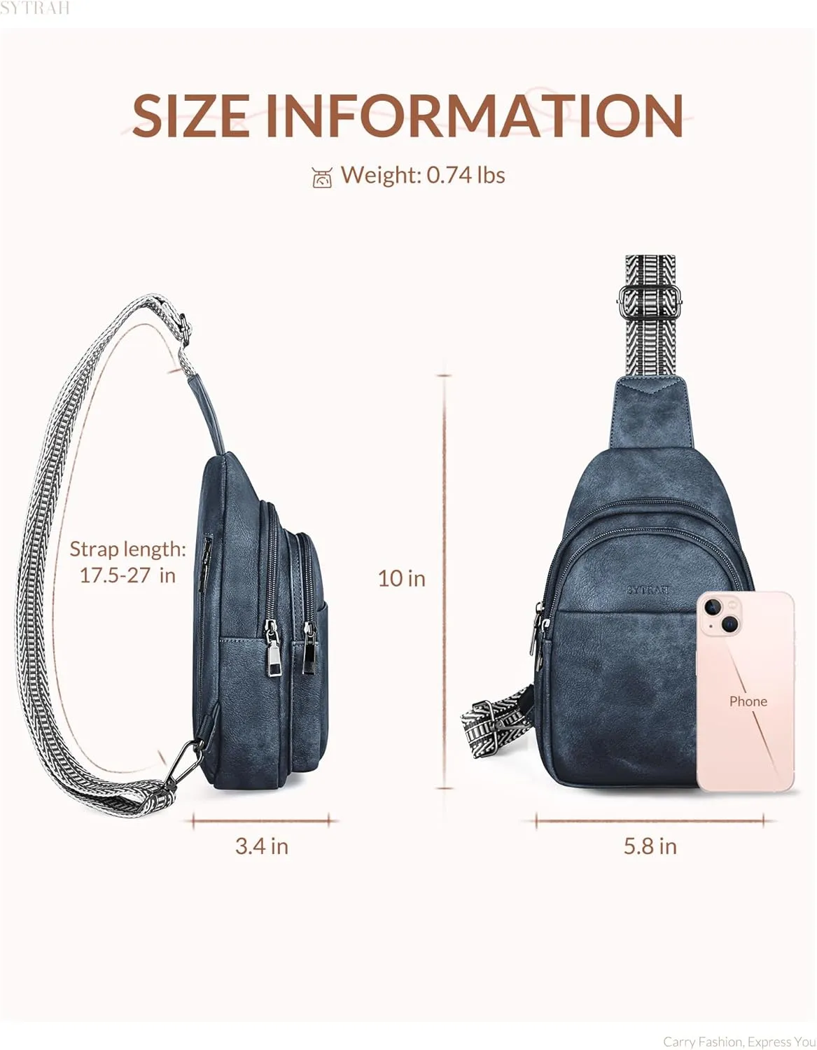 Sling Bag for Women, Crossbody Bags Purse for Women Trendy Vegan Leather Chest Bag with Adjustable Guitar Strap