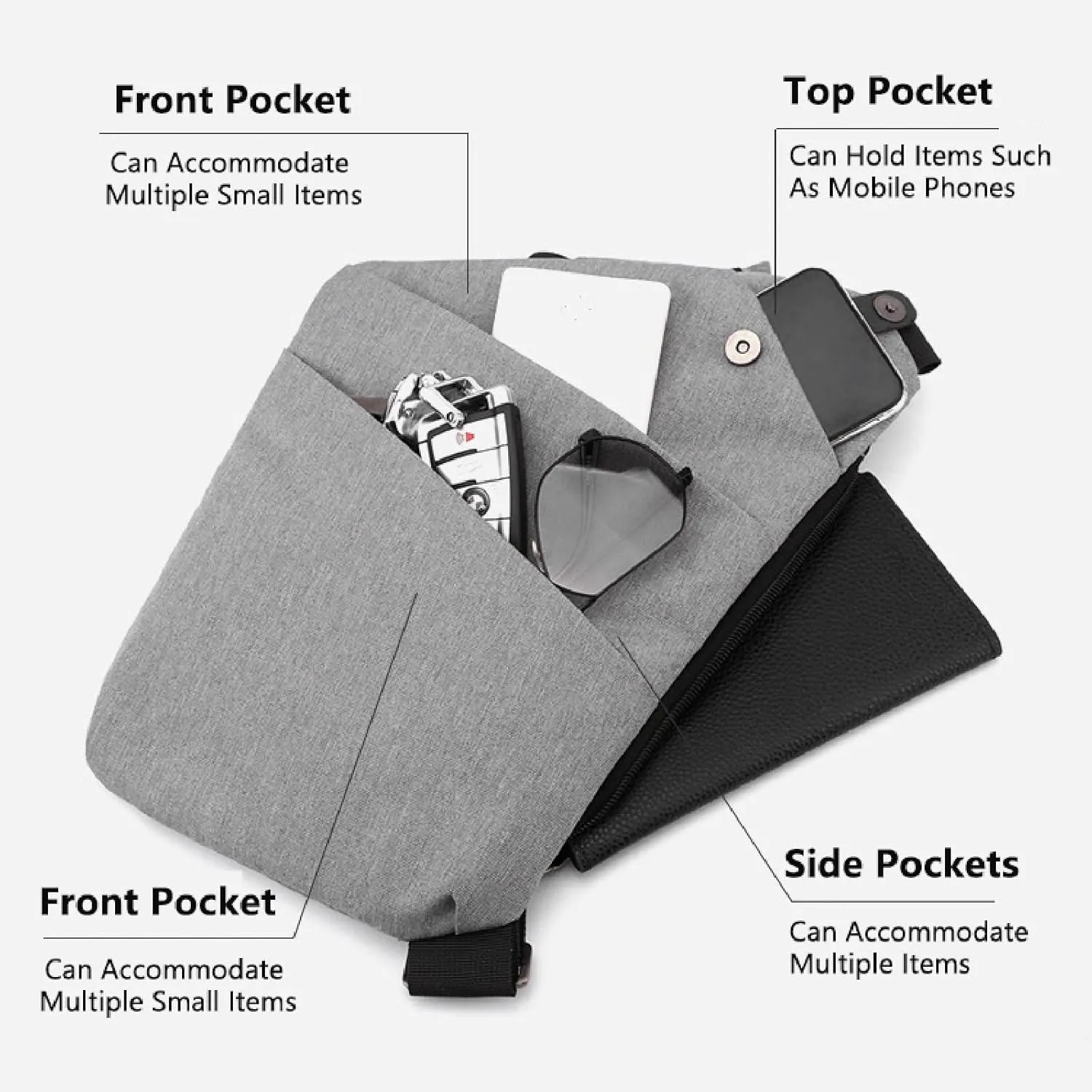 Sling Crossbody Bags Anti-Thief Slim Personal Chest Bags Waterproof Purse Handbag Backpack for Travel Camping,Black,Right