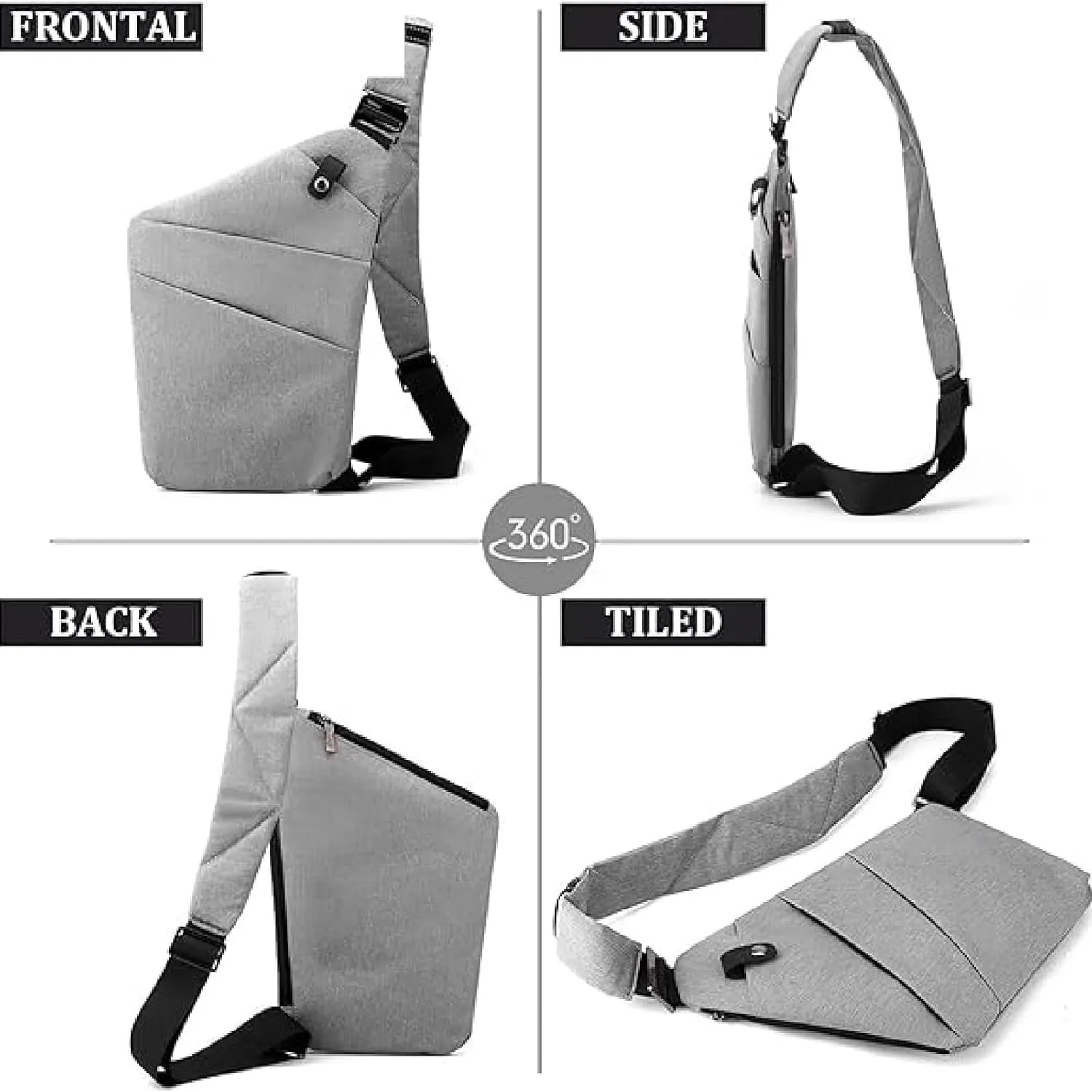 Sling Crossbody Bags Anti-Thief Slim Personal Chest Bags Waterproof Purse Handbag Backpack for Travel Camping,Black,Right