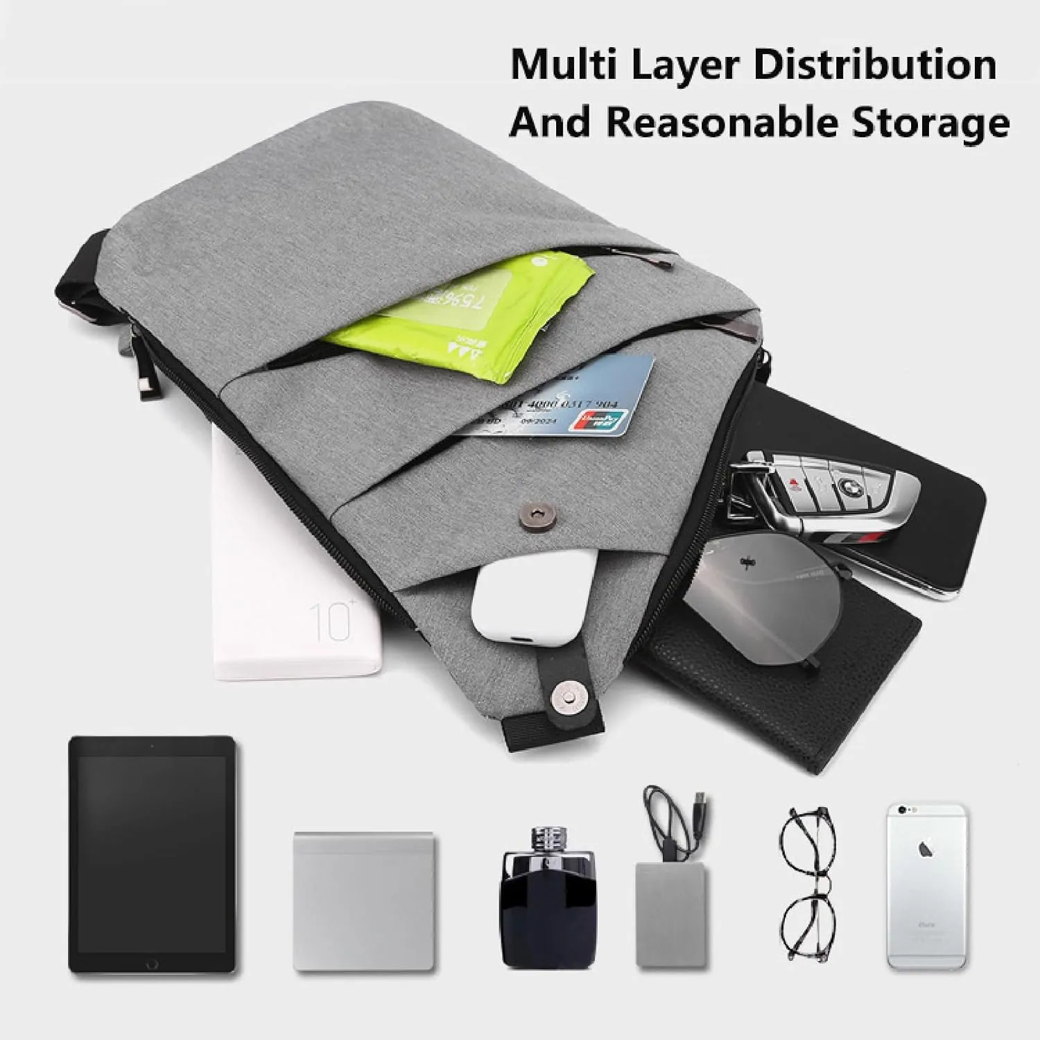 Sling Crossbody Bags Anti-Thief Slim Personal Chest Bags Waterproof Purse Handbag Backpack for Travel Camping,Black,Right