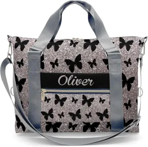 Sliver Glitter Butterfly Personalized Kids Duffel Swim Bag for Boys,Customized Swim Duffle Bag for Boys Man Kids Gifts