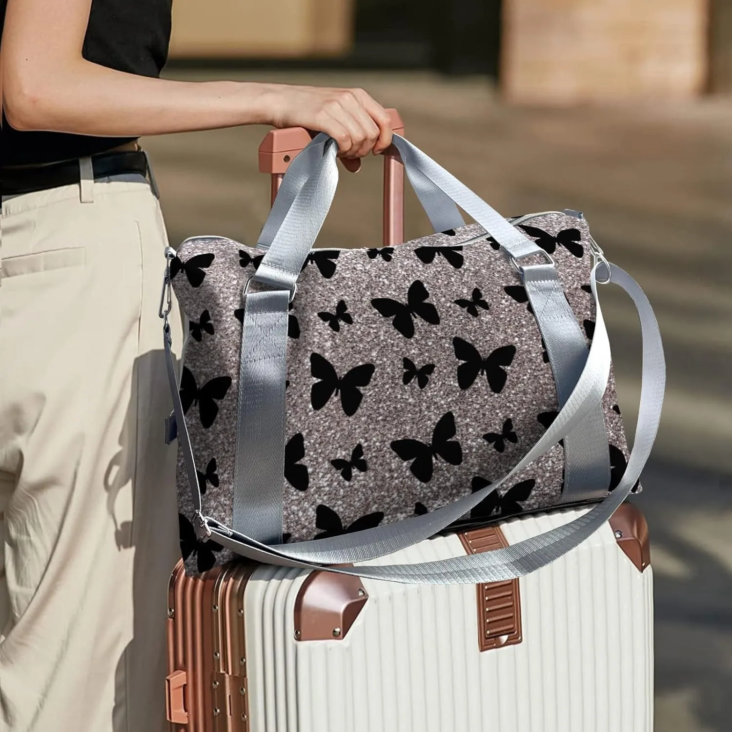 Sliver Glitter Butterfly Personalized Kids Duffel Swim Bag for Boys,Customized Swim Duffle Bag for Boys Man Kids Gifts