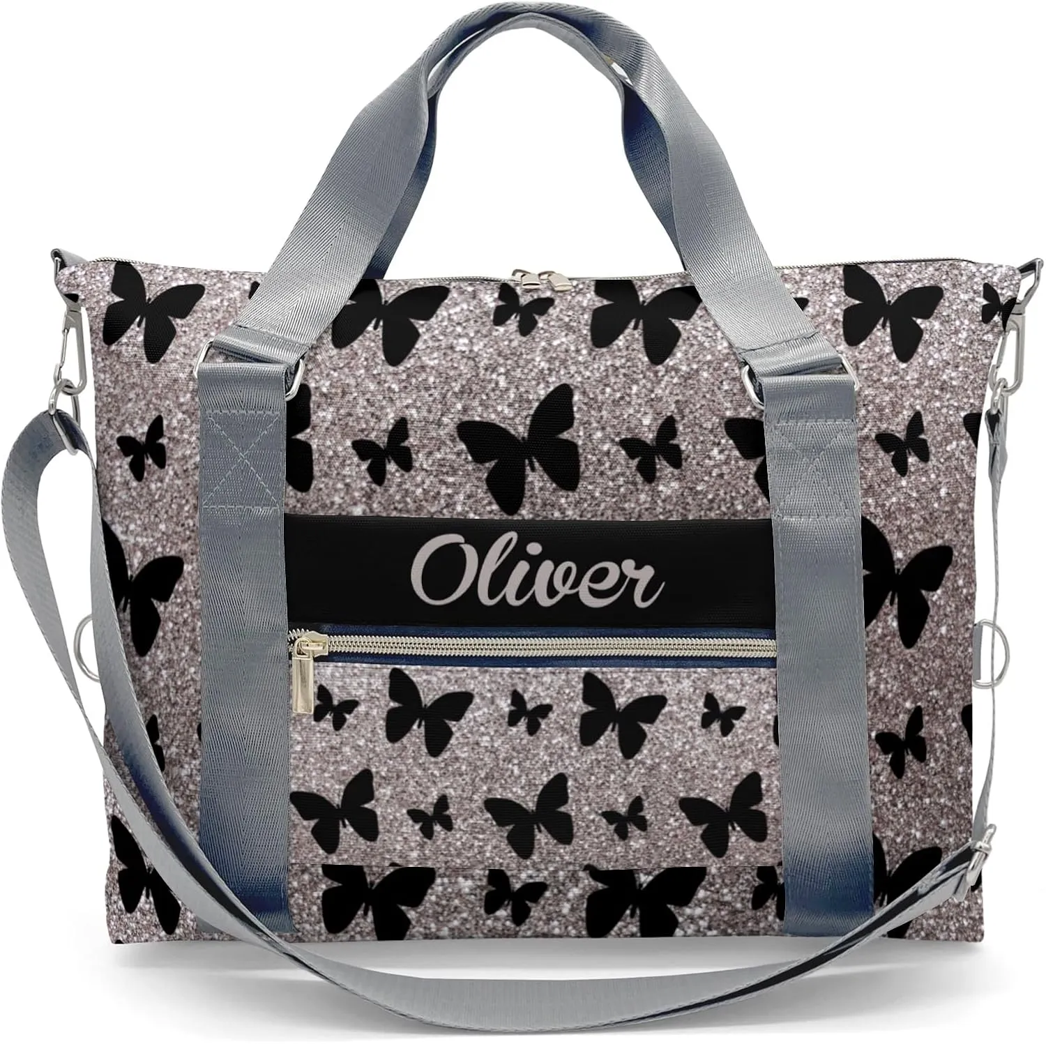 Sliver Glitter Butterfly Personalized Kids Duffel Swim Bag for Boys,Customized Swim Duffle Bag for Boys Man Kids Gifts