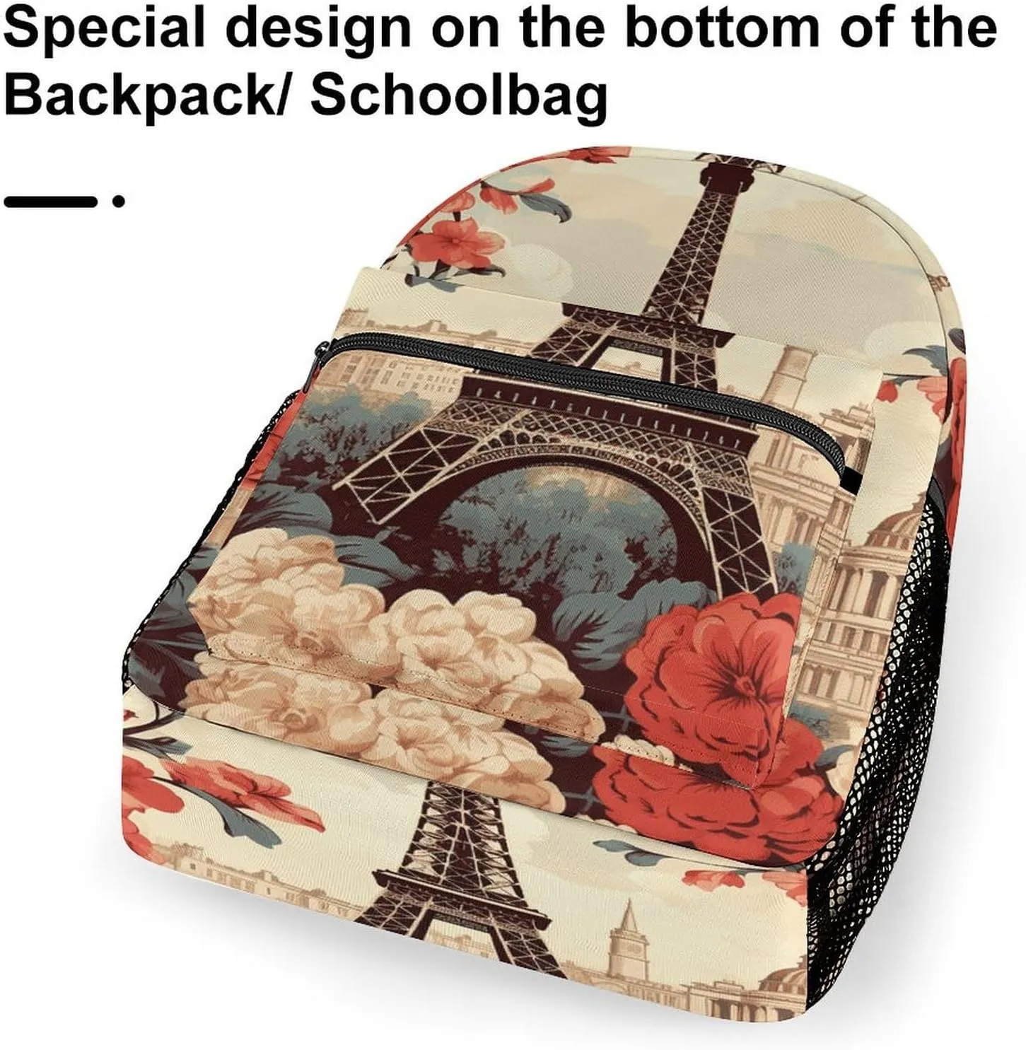 Small Backpacks Personalized Paris Vintage Floral Printing Travel Bag Lightweight Travel Backpack For Women Men