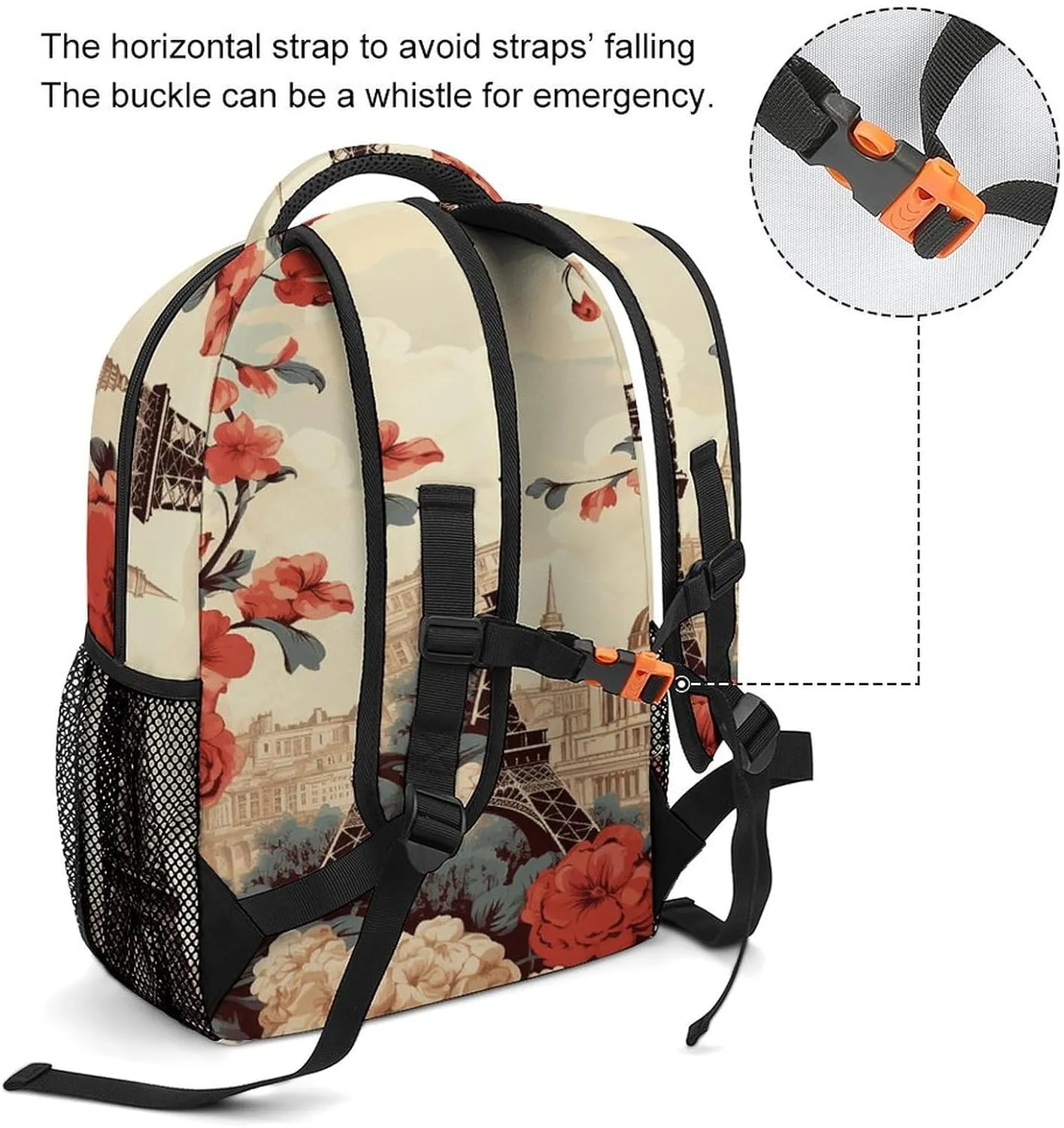 Small Backpacks Personalized Paris Vintage Floral Printing Travel Bag Lightweight Travel Backpack For Women Men