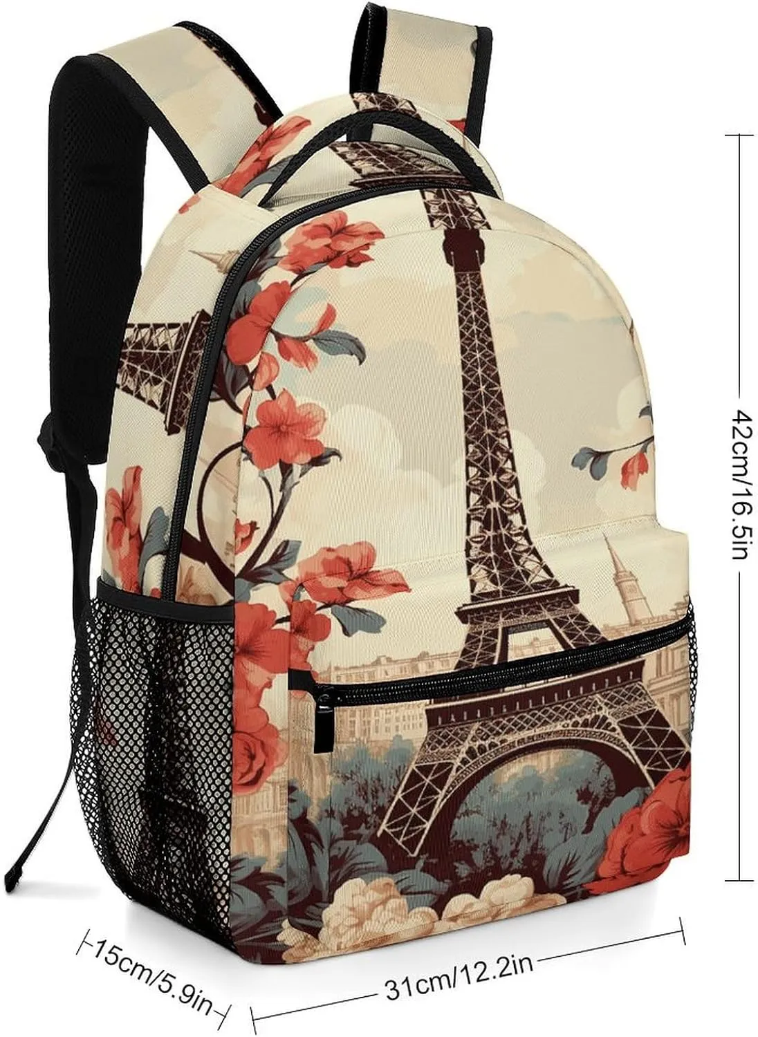 Small Backpacks Personalized Paris Vintage Floral Printing Travel Bag Lightweight Travel Backpack For Women Men