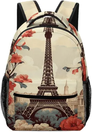 Small Backpacks Personalized Paris Vintage Floral Printing Travel Bag Lightweight Travel Backpack For Women Men