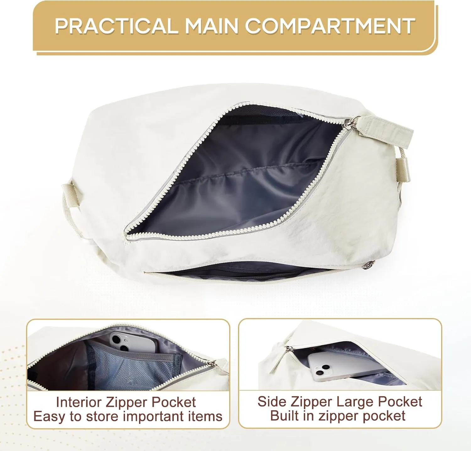 Small Gym Bag for Women, Mini Travel Duffle Bag with Two Ways to Carry, Waterproof Lightweight Backpacks Carry On Tote Bag for Sport, Workout, Swimming, Beige