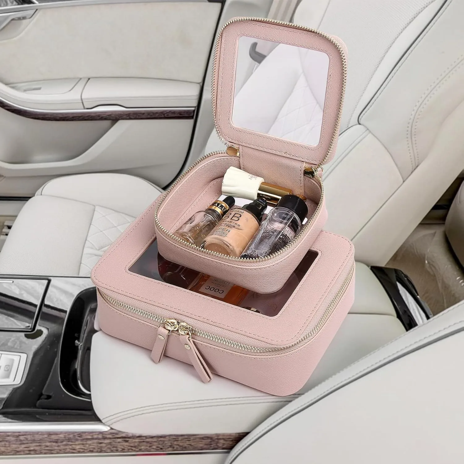 Small Makeup Bag Mini Clear Cosmetic Makeup Case & Toiletry Bag with Zipper Women's Purse Organizer & Car Essentials (Pink, MINI-1)