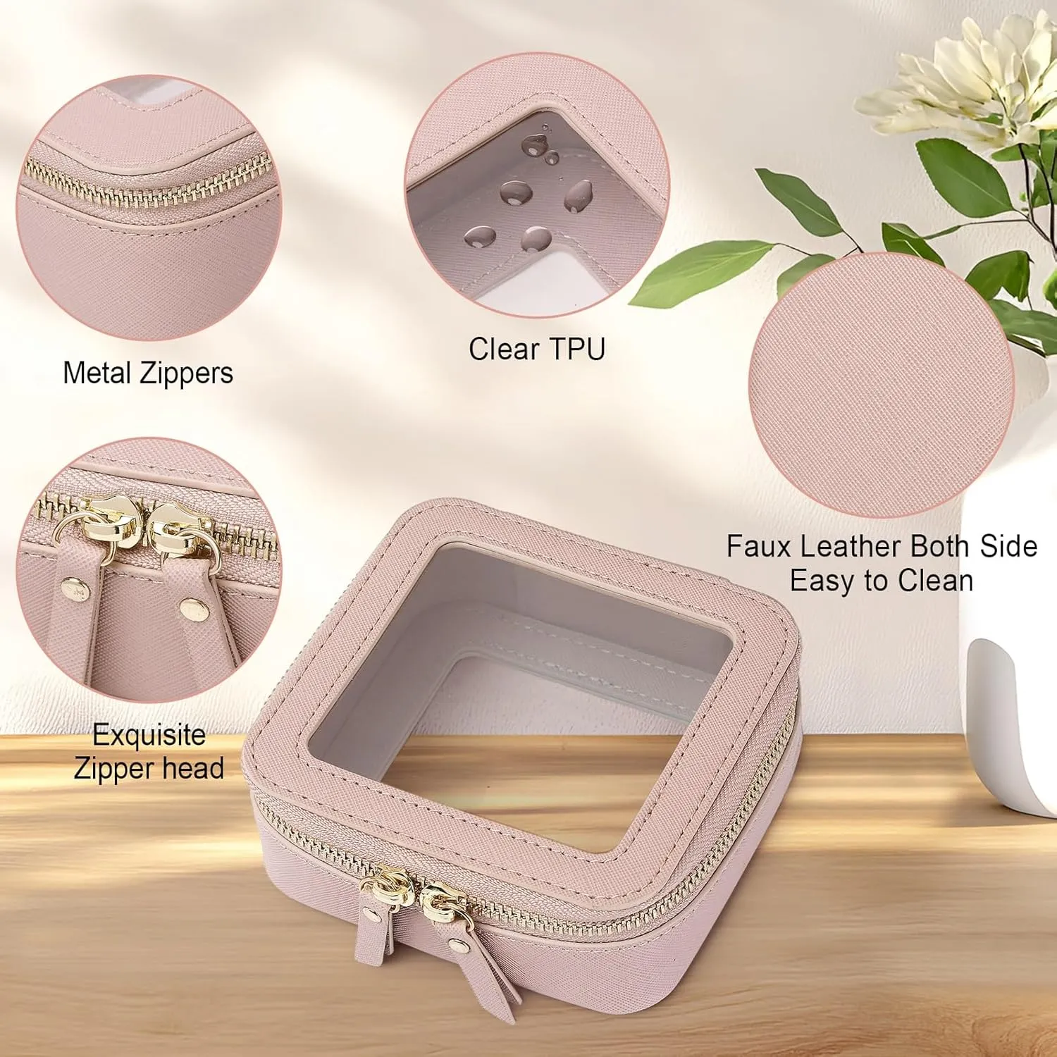 Small Makeup Bag Mini Clear Cosmetic Makeup Case & Toiletry Bag with Zipper Women's Purse Organizer & Car Essentials (Pink, MINI-1)