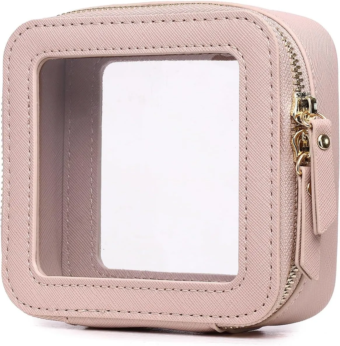 Small Makeup Bag Mini Clear Cosmetic Makeup Case & Toiletry Bag with Zipper Women's Purse Organizer & Car Essentials (Pink, MINI-1)