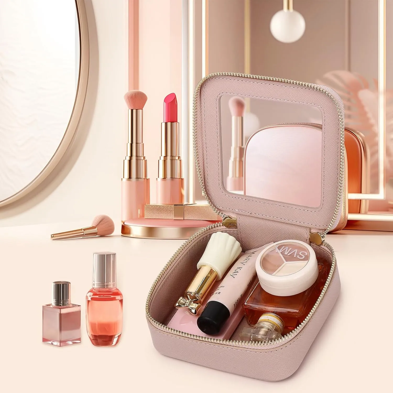 Small Makeup Bag Mini Clear Cosmetic Makeup Case & Toiletry Bag with Zipper Women's Purse Organizer & Car Essentials (Pink, MINI-1)