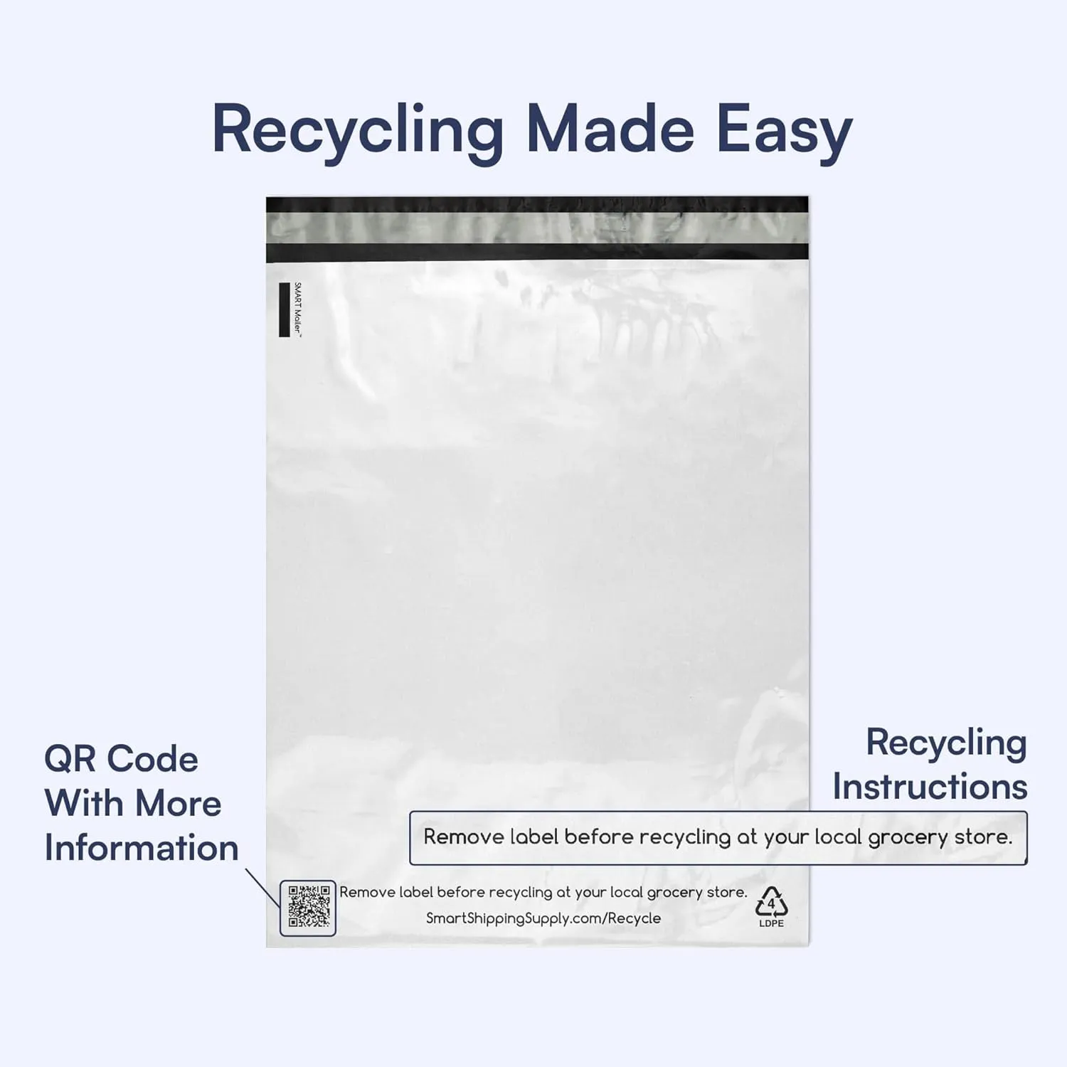 SMART 7.5x10.5 Recycled Poly Mailers - 300 Pack of White Eco-Friendly Packaging Mailing Bags | Recyclable & Sustainable, Cute & Stylish Small Business Supplies | 2.5 Mil Thick - 300 Pack