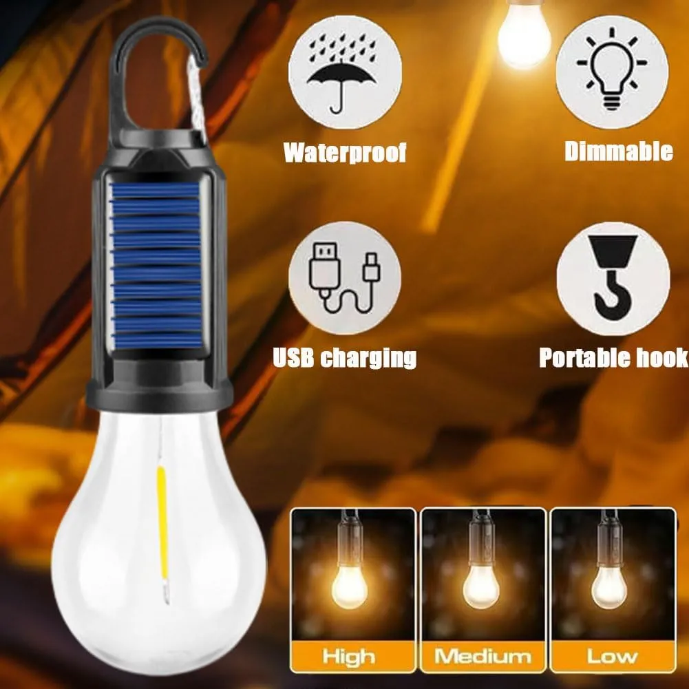Solar Rechargeable Hooked Camping Light, 3 Light Modes Adjustable LED Solar Camping Lights, Portable Outdoor Waterproof Emergency Camp Bulbs for Hiking, Party, Fishing (Mix, 6pcs)