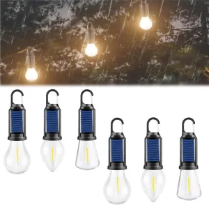 Solar Rechargeable Hooked Camping Light, 3 Light Modes Adjustable LED Solar Camping Lights, Portable Outdoor Waterproof Emergency Camp Bulbs for Hiking, Party, Fishing (Mix, 6pcs)