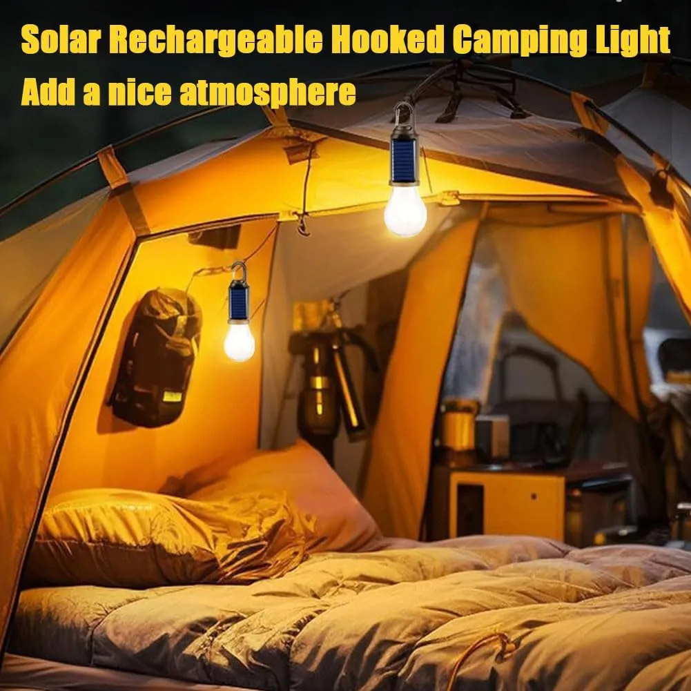 Solar Rechargeable Hooked Camping Light, 3 Light Modes Adjustable LED Solar Camping Lights, Portable Outdoor Waterproof Emergency Camp Bulbs for Hiking, Party, Fishing (Mix, 6pcs)