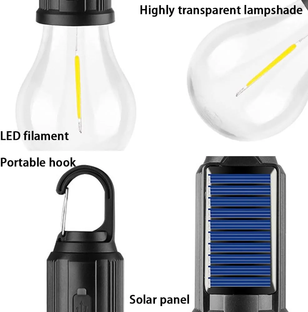 Solar Rechargeable Hooked Camping Light, 3 Light Modes Adjustable LED Solar Camping Lights, Portable Outdoor Waterproof Emergency Camp Bulbs for Hiking, Party, Fishing (Mix, 6pcs)